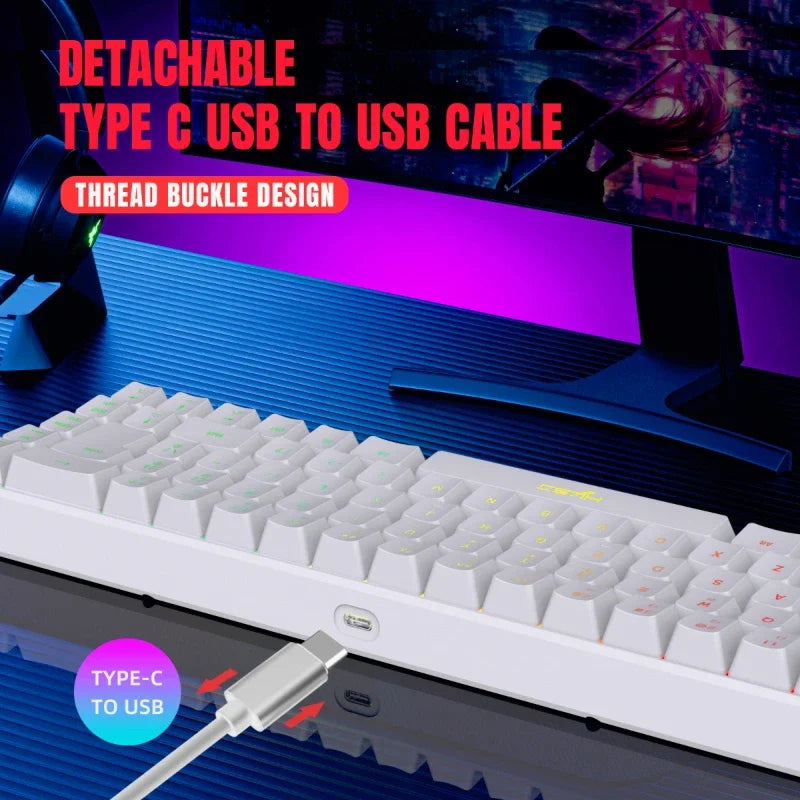 Keyboard gaming 60% gamer pc mini Spanish 68 keys backlit white keyboards ergonomic rgb portable wired key board laptop black