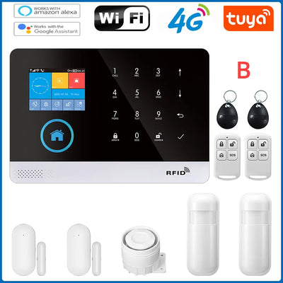 4G WiFi Alarm System Tuya Smart Life APP Control for Home Security Alarm PIR Sensor Door Sensor Smart Home Kit Fire Alarm Panel