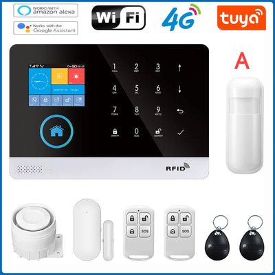 4G WiFi Alarm System Tuya Smart Life APP Control for Home Security Alarm PIR Sensor Door Sensor Smart Home Kit Fire Alarm Panel