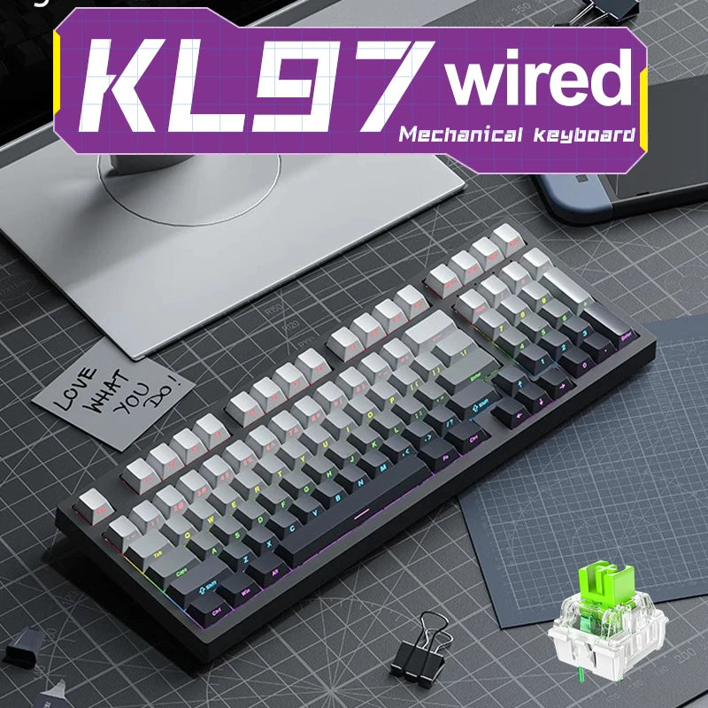 97 key Hot-Swap Mechanical Gaming Keyboard Wired,APAYADO KL97 PBT Side Engraved Gaming Keyboard, RGB Dazzling Colors for Gamer