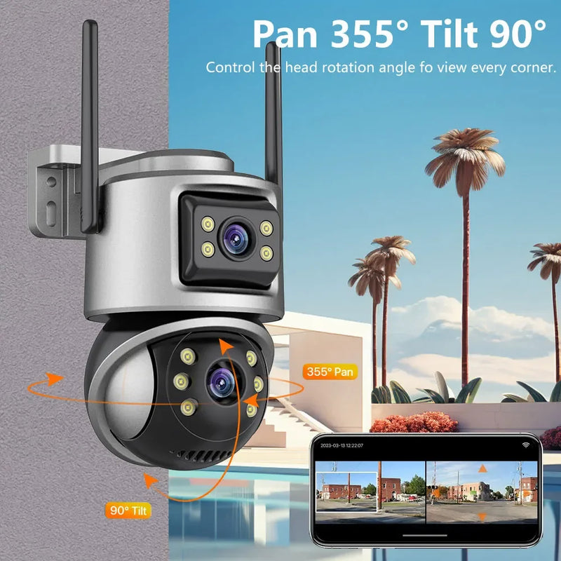 8MP Wifi PTZ Cameras Outdoor 4K Dual Lens Dual Screen Auto Tracking IP Camera CCTV Two-Way Audio Video Surveillance P2P ICsee/XM