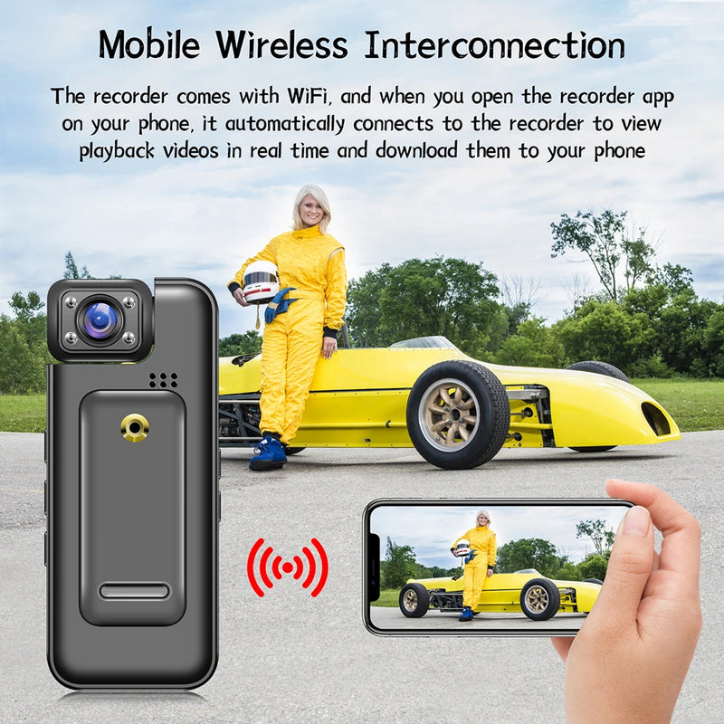 4k 1080P Mini Digital Camera WIFI Remote Control 180 Degrees Wide Angle Rotation Lens Bodycam Sports DV with Rotating Back Clip