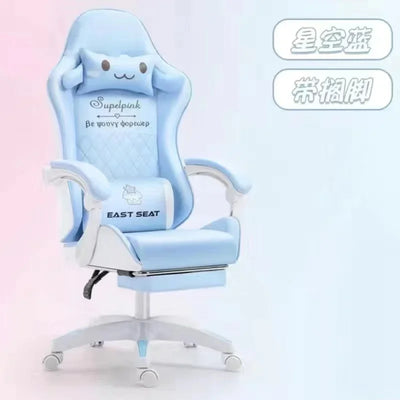 Pink Gaming Chair With Cat Paw Lumbar Cushion and Cat Ears Computer Armchair Reclining PC Game Chair for Girl Kids Teen Gamer