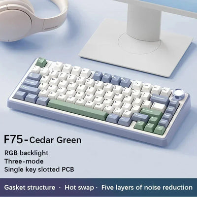 AULA F75 Mechanical Keyboard 2.4G Wireless/Bluetooth/Wired RGB PBT 75% Layout OEM Profile Gasket Customized Pc Gaming Keyboard