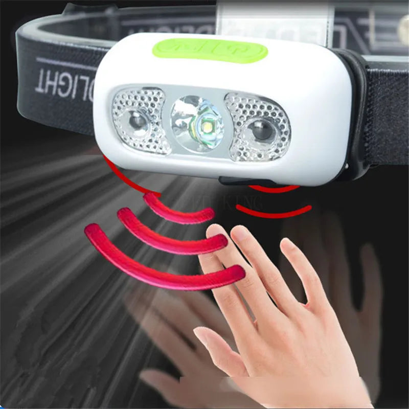 Body Motion Sensor 1000LM Mini LED HeadlampWith USB Rechargeable Headlight 2ModesCamping Flashlight Head Light Torch Lamp