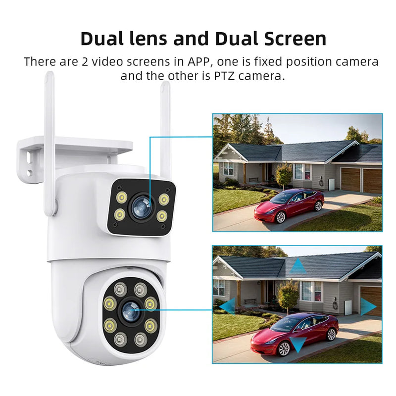 4K 8MP Dual Lens WIFI Camera PTZ HD Dual Screen Ai Human Auto Tracking Outdoor Security Video Surveillance IP Camera CCTV mini