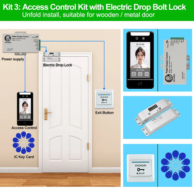 Face Recognition Access Control System Kits door Employee Attendance Reader 5Inch Dynamic Facial Waterproof RFID Password