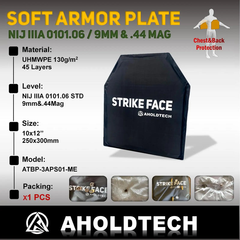 Aholdtech 10X12 Genuine ISO NIJ IIIA 3A Ultra Light Soft Hard Armor Plate Bulletproof Plate For Self Defense Security Protection