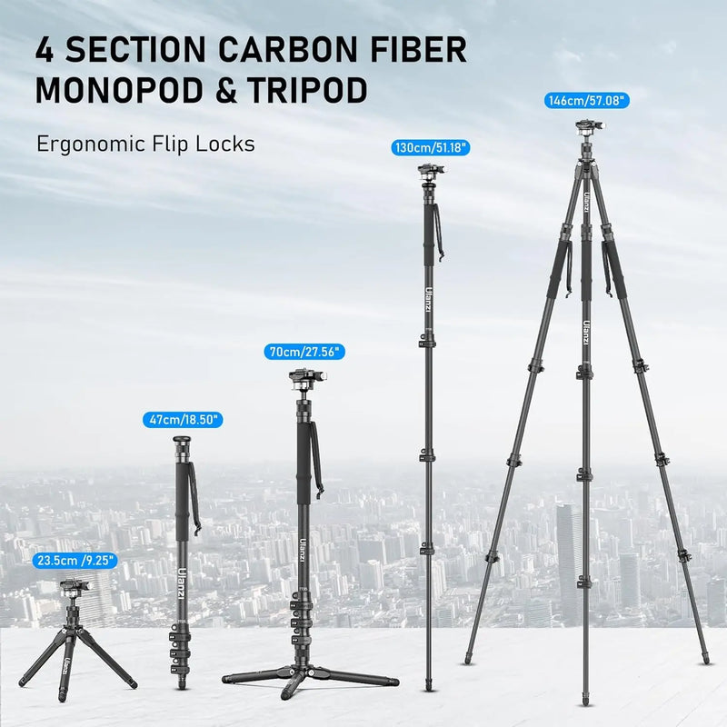 Ulanzi Professional TT35 Tripod Stand for Phone Camera Sony Canon Nikon Fujim iPhone Samsung Carbon Fibre Monopod Selfie Stick