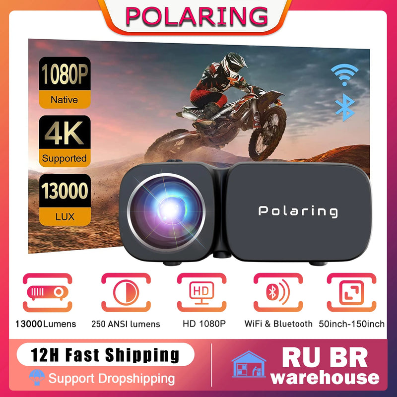 Polaring  A1Pro  Do Brazil 1080P Digital Projector  2.4&5G Wifi 13000 Lumens 250ANSI Cinema Game Outdoor Proyector