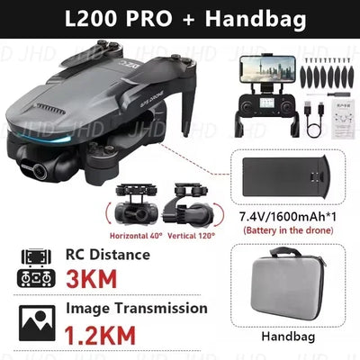 JHD L200 PRO MAX Drone GPS Brushless Motor 4K HD Profesional FPV Drone 2-Axis Gimbal 360° Obstacle Avoidance RC Drone L200 PRO