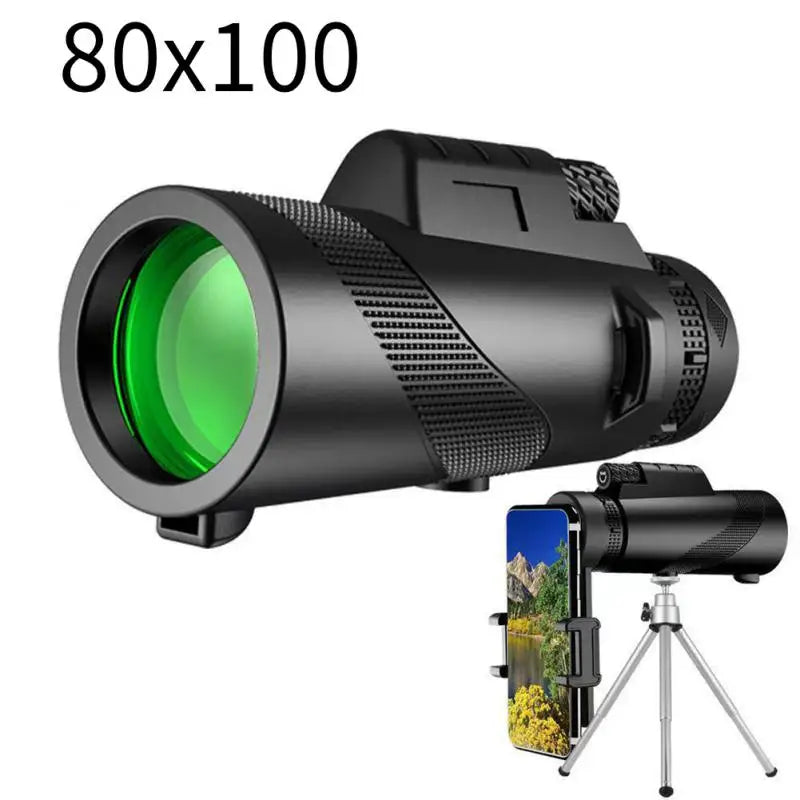 80X100 Powerful Monocular High Definition Zoom Night Vision Telescope Binoculars with SmartPhone Holder for Hunting Camping