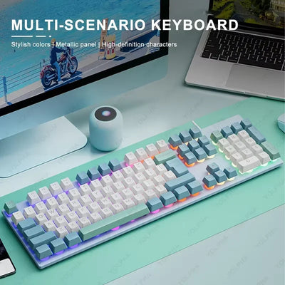 Computer Wired Keyboard 104 Keys 7 Color Backlight Floating Square Keycaps Gaming Silent Keyboard For Laptop Business Office