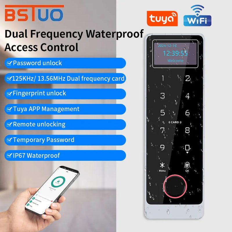 Metal Waterproof Tuya App RFID Wifi Biometric Fingerprint Touch Keyboard RF 125Khz/13.56mhz Access Control keypad Remote Unlock