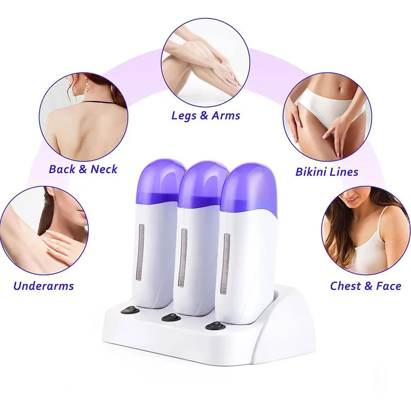 3PCS Base Electric Wax Heater Set Depilatory Heater Hair Removal Waxing Machine Waxing Warmer Roll on Wax Heater Roller Epilator