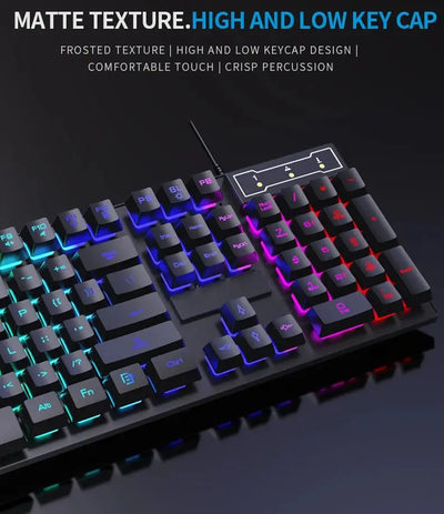 104Keys Wired Keyboard with RGB Backlit Breathing Light Gaming Ergonomic Keyboard And Mouse Set for Computer Laptop Gamer Office