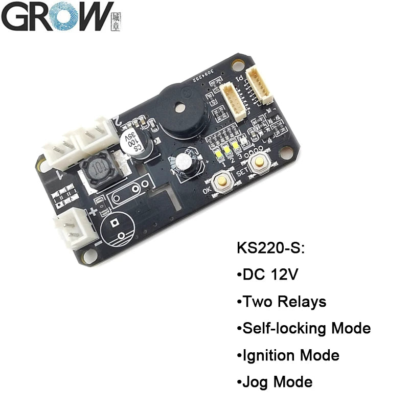 GROW KS220-S+R558-S DC12V Two Relays Fingerprint Access Control Board With Self-locking/Ignition/Jog Mode With Admin/User