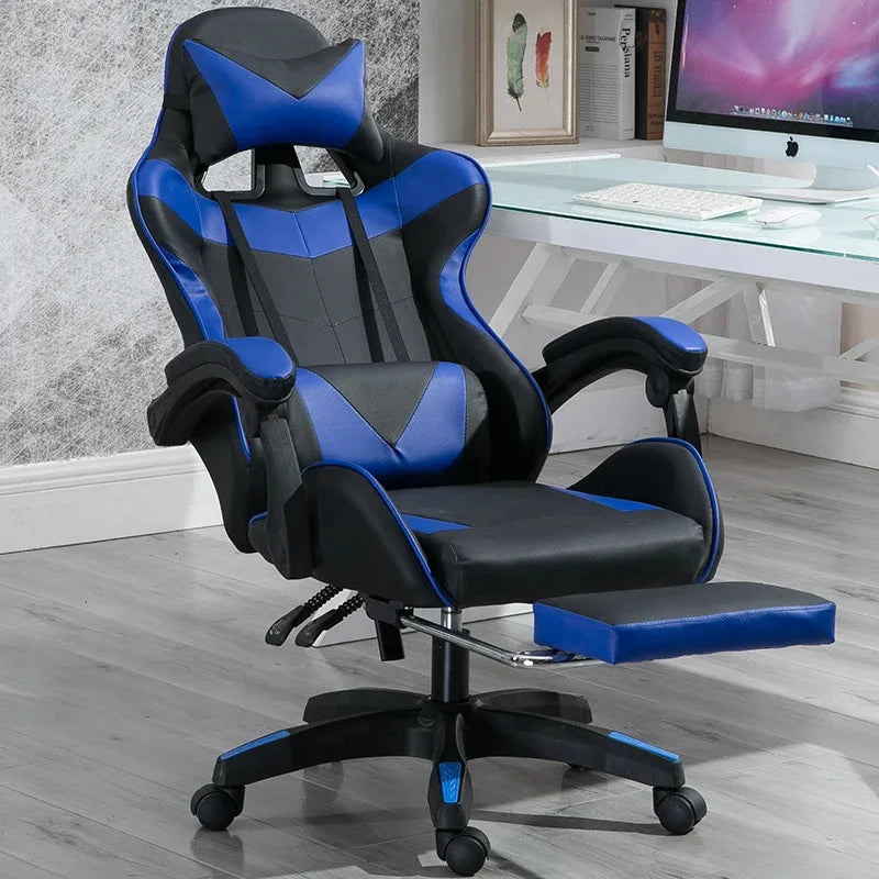 Gaming Chair PVC Household Armchair Ergonomic Computer Office Chairs Lift and Swivel Function Adjustable Footrest