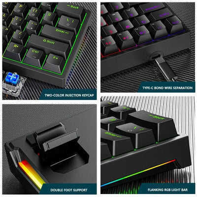 K620 Mini Gaming Mechanical Keyboard 61 Keys RGB Hotswap Type-C Wired Gaming Keyboard PBT Keycaps 60% Ergonomics Keyboards