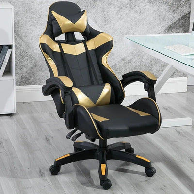 Gaming Chair PVC Household Armchair Ergonomic Computer Office Chairs Lift and Swivel Function Adjustable Footrest