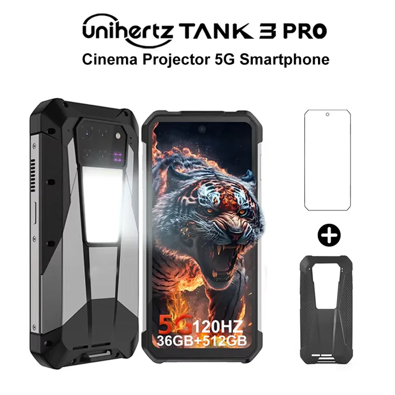 Unihertz Tank 3 Pro 8849 Rugged 5G Smartphone Android with 100 Lumens Projector 32GB 512GB 23800mAh 6.79" FHD Waterproof Phone