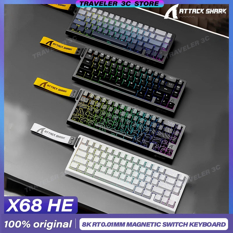 Attack Shark X68HE Customized Magnetic Switch Gaming Keyboard RGB Backlight Hot Swap Bluetooth Wireless Ergonomics E-sports PC