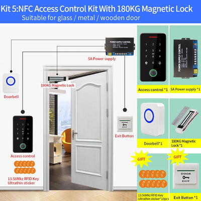 IP67 Waterproof Outdoor Access Control Keypad Sets with power supply control door Kits Fingerprint Bluetooth NFC Opener System