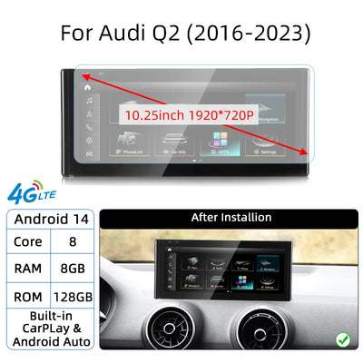 Android 14 Auto Radio CarPlay For Audi A1 Q2 2010-2023 GPS Car Multimedia Player Navi Stereo DSP WIFI SIM BT IPS Touch Screen