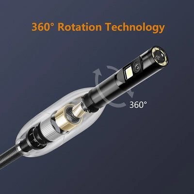 360 Degree Steering Industrial Endoscope Camera 360° Auto Rotation Dual Lens 4.3'' IPS Screen Inspection Borescope 9 LEDs 32GB