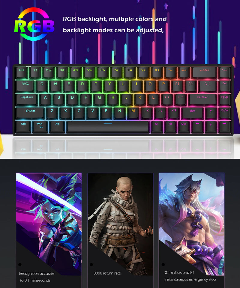 New Raven68 Hot Swappable Wired Magnetic Axis Mechanical Keyboard 8K Return Rate Custom Key Range Electronic Sports Gaming