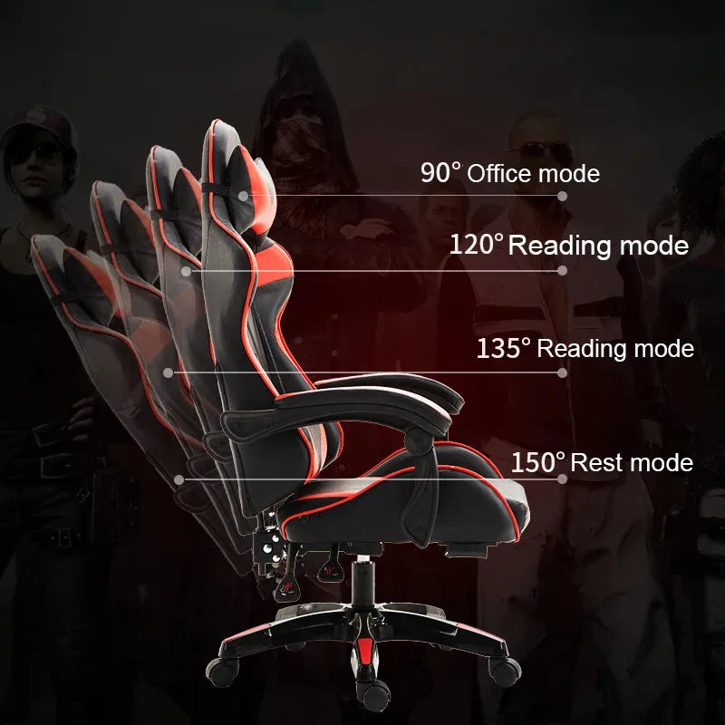 Gaming Chair PVC Household Armchair Ergonomic Computer Office Chairs Lift and Swivel Function Adjustable Footrest