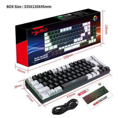 Keyboard gaming 60% gamer pc mini Spanish 68 keys backlit white keyboards ergonomic rgb portable wired key board laptop black