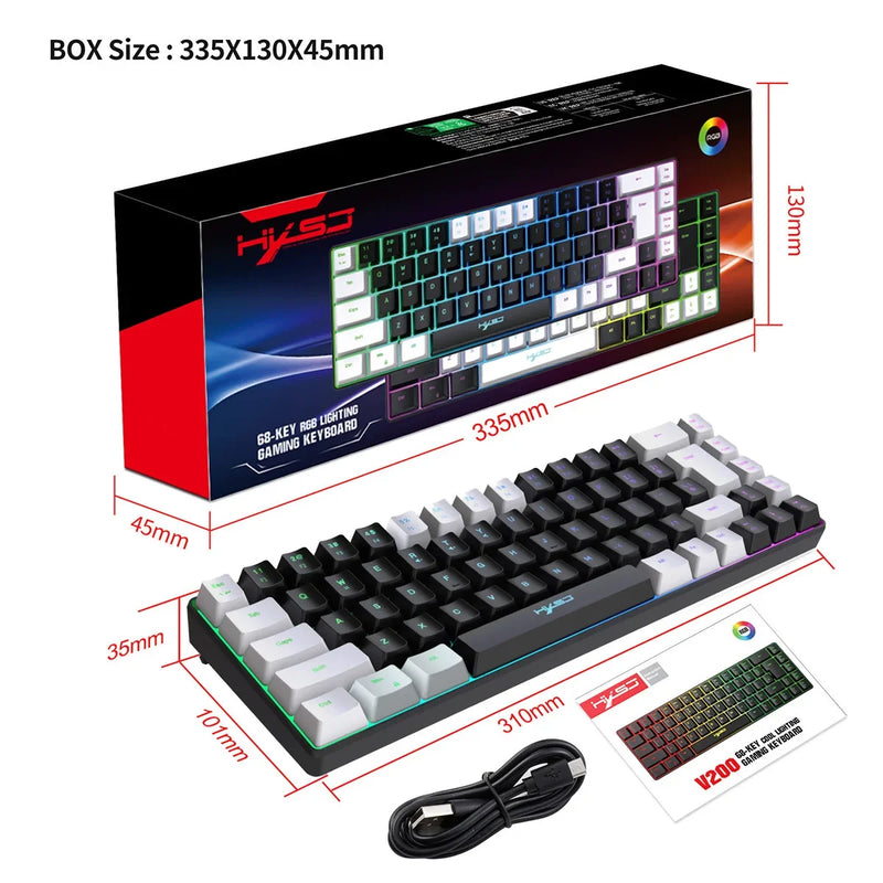 Keyboard gaming 60% gamer pc mini Spanish 68 keys backlit white keyboards ergonomic rgb portable wired key board laptop black