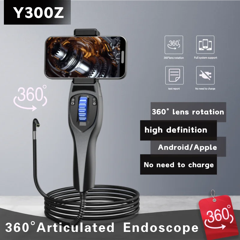 6.2MM Articulating Borescope 360° Two-Way Rotary Endoscope Camera HD 720P Car Inspection With 6 LED Lights For Engine Inspect