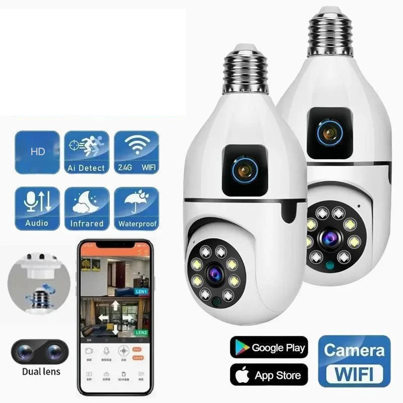 Bulb WIFI Camera 8X Zoom Dual Lens Indoor Surveillance Human Tracking Wireless Two-way Audio Cameras Color Night Vision