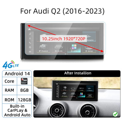 Android 14 Auto Radio CarPlay For Audi A1 Q2 2010-2023 GPS Car Multimedia Player Navi Stereo DSP WIFI SIM BT IPS Touch Screen