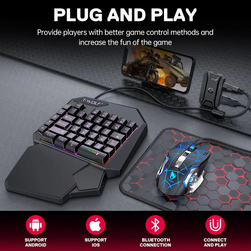 Kit Mobilador Gamer Kit Gaming Keyboard Mouse Mobile Games Converter 3 In 1 Combo One Hand Keyboard for PUBG Mobile Games TF900