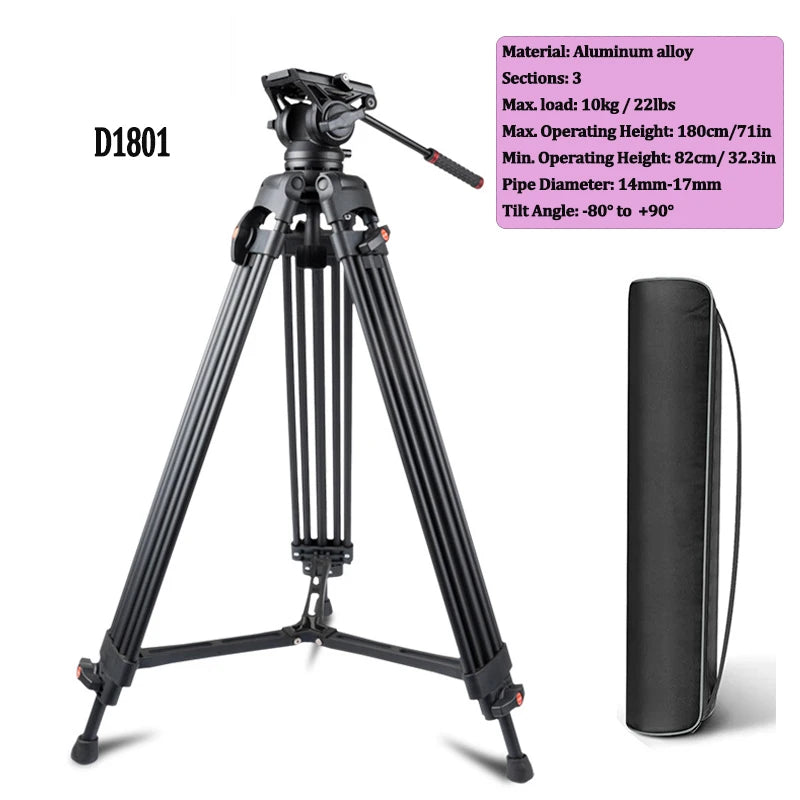 Professional Photography Tripod D1801 Stand Aluminium Alloy Panorama Head 3Section Payload 10kg for DSLR Camera Camcorder