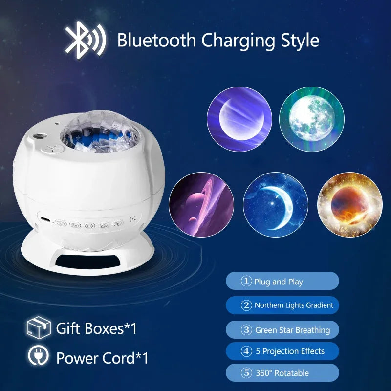 Aurora Boreali Projector Night Light 3000mAh Bedroom Children Game Dynamic Moon Star Bluetooth Speaker Romantic Atmosphere Light