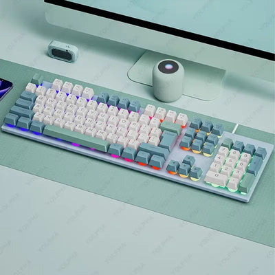 Computer Wired Keyboard 104 Keys 7 Color Backlight Floating Square Keycaps Gaming Silent Keyboard For Laptop Business Office