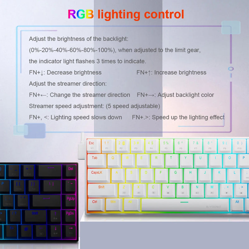 E-YOOSO Z686 RGB USB 60% Mini slim Mechanical Gaming Wired Keyboard Red Switch 68 Keys Russian Brazilian Portuguese for Compute