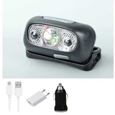 Body Motion Sensor 1000LM Mini LED HeadlampWith USB Rechargeable Headlight 2ModesCamping Flashlight Head Light Torch Lamp