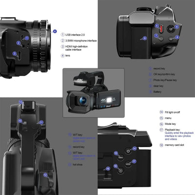 YYHC-Universal 4K Camcorder recorder  with handle grips Rx200 48 Million Handheld Hd Digital Video Camera 4k Camcorder Dv Camera