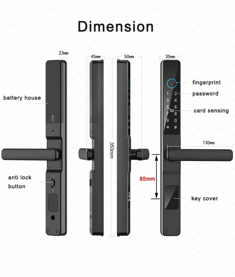 Tuya Smartlife WiFi Remote Control Waterproof Smart Lock Sliding Aluminum Door Digital Password Card Fingerprint Electronic Lock