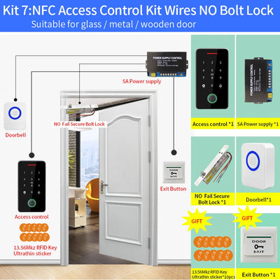 IP67 Waterproof Outdoor Access Control Keypad Sets with power supply control door Kits Fingerprint Bluetooth NFC Opener System