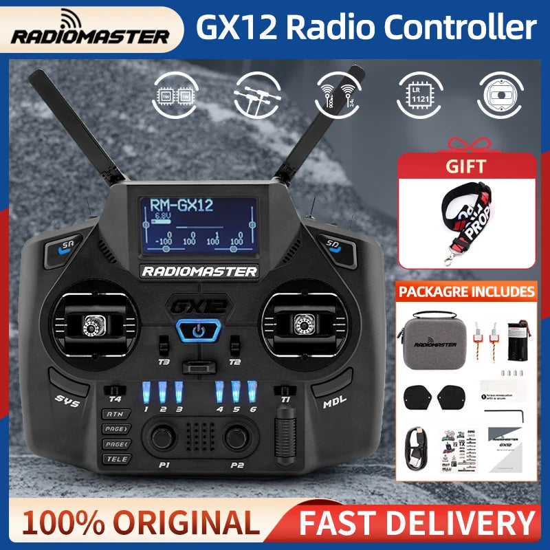 RadioMaster GX12 Radio Controller Hall Gimbal Dual Band Antenna Gemini 2.4G ELRS Transmitter EdgeTX ExpressLRS RC FPV Drone