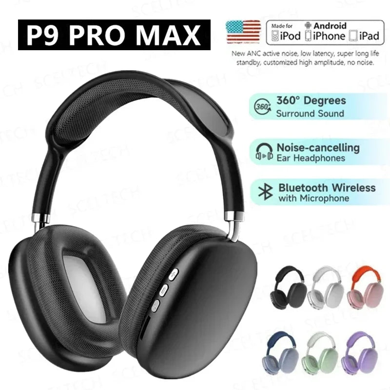 NEW P9 Pro Max Air Wireless Bluetooth Headphones Noise Cancelling Earphones Mic Pods Over Ear Sports Gaming Headset For Apple