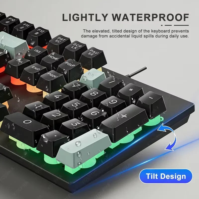 Computer Wired Keyboard 104 Keys 7 Color Backlight Floating Square Keycaps Gaming Silent Keyboard For Laptop Business Office