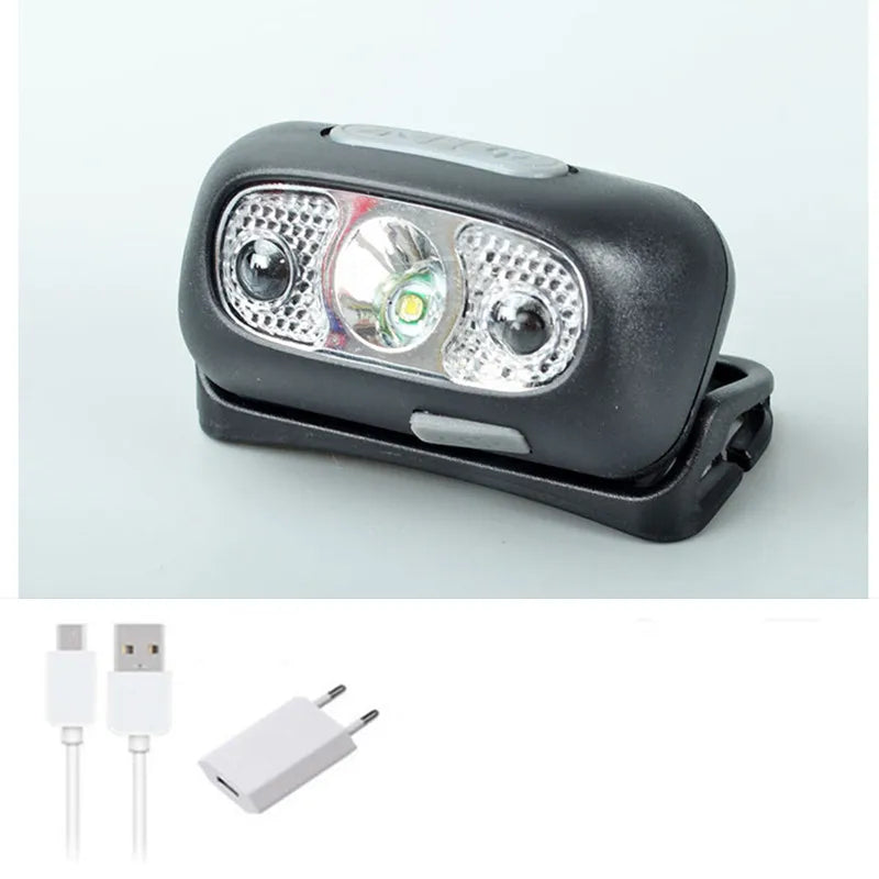 Body Motion Sensor 1000LM Mini LED HeadlampWith USB Rechargeable Headlight 2ModesCamping Flashlight Head Light Torch Lamp