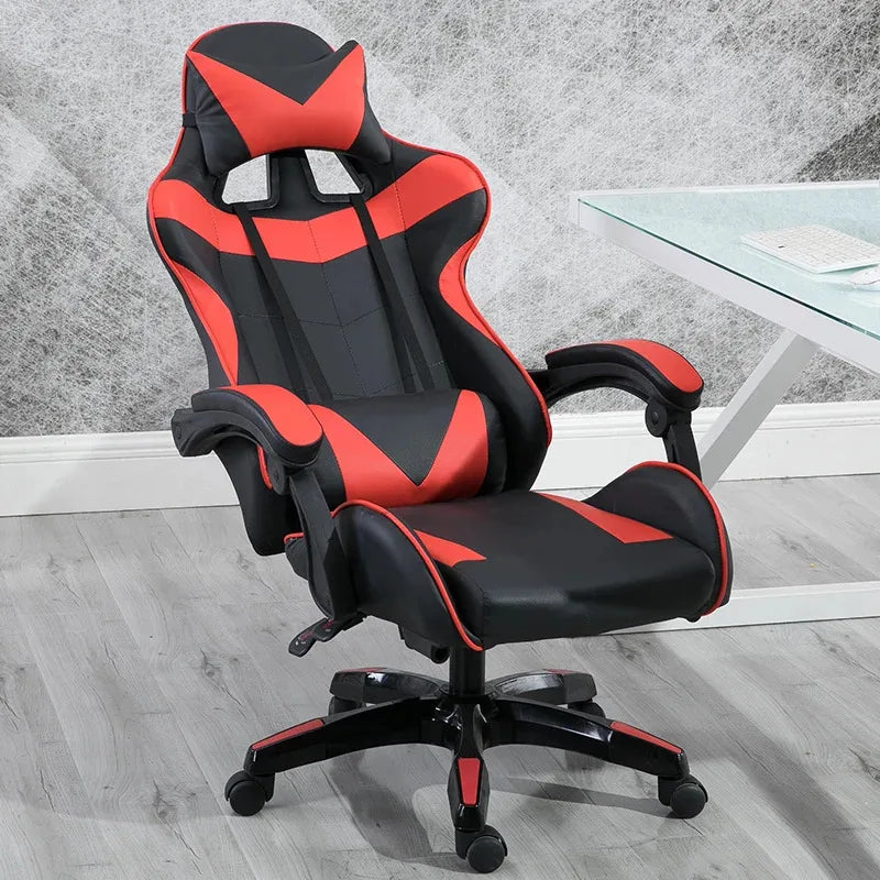 Gaming Chair PVC Household Armchair Ergonomic Computer Office Chairs Lift and Swivel Function Adjustable Footrest